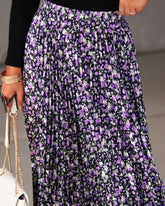 Delphi Floral Pleated Satin Midi Skirt Oshnow